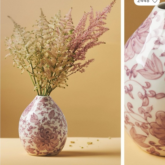 Anthropologie Other - Anthropologie NIB Elle Handpainted Chinoiserie Purple Floral Ceramic Vase.